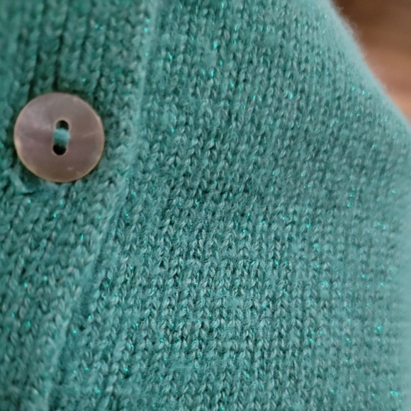 Mini Boden Christmas Party Cropped Green Angora Metallic Blend Girl's Cardigan - Picture 6 of 7